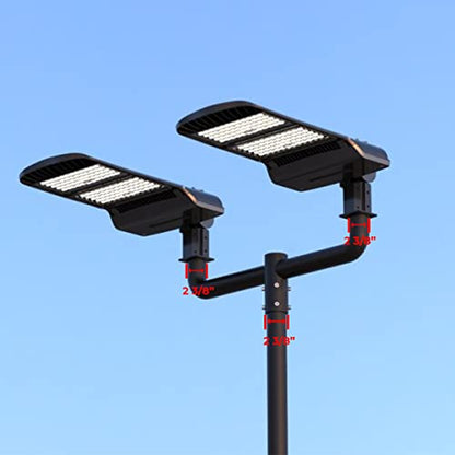 180 Degree Double Bullhorn Bracket for 2 fixtures | LED Parking Lot Light Tenon Adapter,U bullhorn Adapter for 2PACK Outdoor Shoebox Area Pole Light