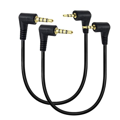 2.5mm to 3.5mm Auxiliary Audio Cable 2Pack 90 Degree Right Angle 3.5mm 4 Pole Male to 2.5mm 3 Pole Male Headset Stereo Audio Aux Extender Stereo Jack Cord Gold-Plated Connectors 8inch