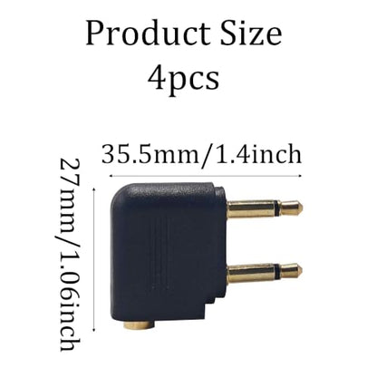 4Pcs Dual 3.5mm Male to 3.5mm Female Airplane Headphone Adapter, Flight Audio Connector for Wired Headphones and Bluetooth Transmitters(Black) - color: Black