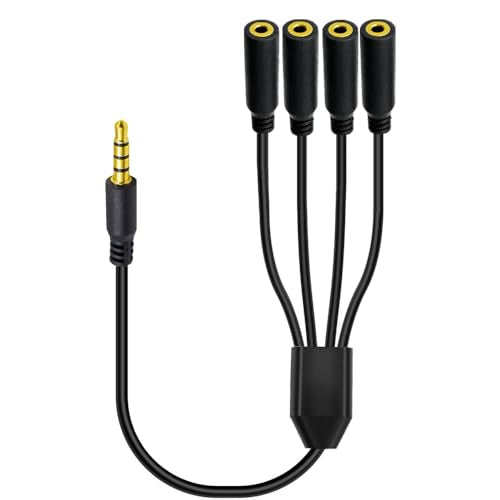 1.6ft 1/8” 3.5mm TRRS Extension Stereo Audio Cable, 1 Male to 4 Female Splitter Aux Cord, 4 Pole Jack Headphone MIC Extender for Smart Phones, MP3, Laptops, Don’t Support MIC of IOS Headphone - style: 1 to 4