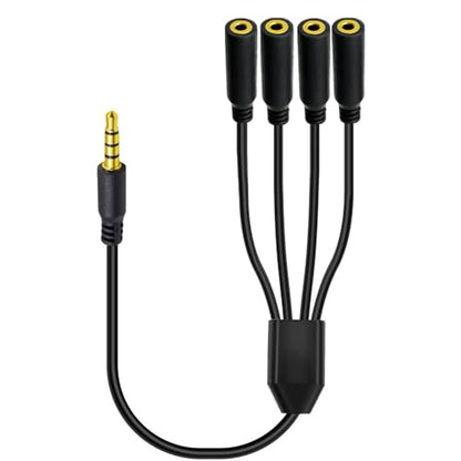 1.6ft 1/8” 3.5mm TRRS Extension Stereo Audio Cable, 1 Male to 4 Female Splitter Aux Cord, 4 Pole Jack Headphone MIC Extender for Smart Phones, MP3, Laptops, Don’t Support MIC of IOS Headphone - style: 1 to 4