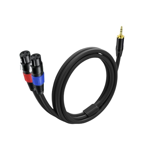 2 Pack 3.5mm TRS to 2 XLR Cable 6.6 FT for Microphone, Smartphone, Tablet, Laptop, Unbalanced 1/8 TRS Male to Dual XLR Female, Y Splitter Aux to Dual XLR Breakout Cable, Plated Pure Copper Conductors - size: 6.6 foot, style: 3.5mm TRS to XLR female, 2 Pac