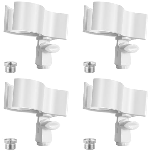 Large Microphone Clip for Mics with Outer Diameter 1.26" to 2.3" | Adjustable Mic Holder, Premium ABS, Inside sponge to protect microphones, With 5/8" Male to 3/8" Female Screw Adapter - color: White, size: 4 Pack