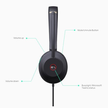 Yealink UH37 USB Headset with Microphone for PC Laptop - Headphones with Noise Cancelling Microphone for Computer,On-Ear Wired Office Call Center Headset Mono | Single Ear Wired Headphones with Noise Cancelling Microphone for Home Office Call Center On-Ea