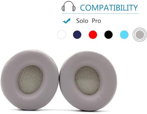 Adhiper Solo Pro Replacement Earpads for Beats Solo Pro Headphones (Grey) | Protein Leather Ear Pads,Noise Isolation Memory Foam Ear Cushion ,Durable ,Anti-Sweat,Soft and Comfortable - color: GRAY