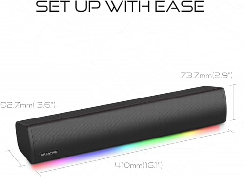 Creative Sound Blaster GS3 Compact RGB Gaming Soundbar, Superwide, Black | RGB Gaming Soundbar, Bluetooth, USB-C, Under Monitor, PC, Console, Compact Design, Black - color: Black