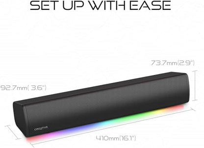 Creative Sound Blaster GS3 Compact RGB Gaming Soundbar, Superwide, Black | RGB Gaming Soundbar, Bluetooth, USB-C, Under Monitor, PC, Console, Compact Design, Black - color: Black