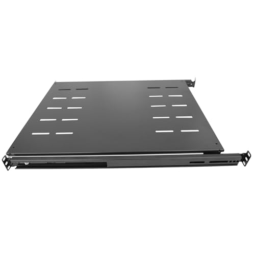 GlobalRack 1U Sliding Shelf,23.75-34" Adjustable, Double-Sided, Soft-Close | 1U Sliding rack | rack drawer | Quiet steel ball bearing slides | Soft-close damping | Supports 240 lbs | Heavy-gauge steel - size: 550A