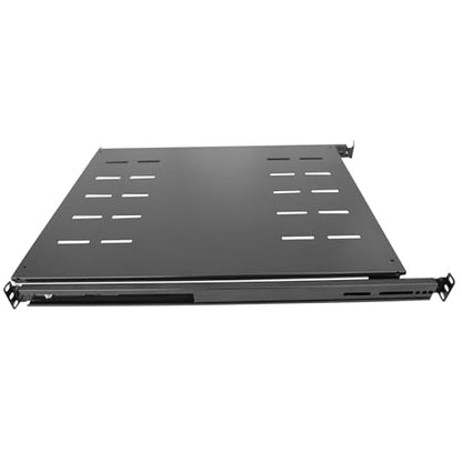 GlobalRack 1U Sliding Shelf,23.75-34" Adjustable, Double-Sided, Soft-Close | 1U Sliding rack | rack drawer | Quiet steel ball bearing slides | Soft-close damping | Supports 240 lbs | Heavy-gauge steel - size: 550A