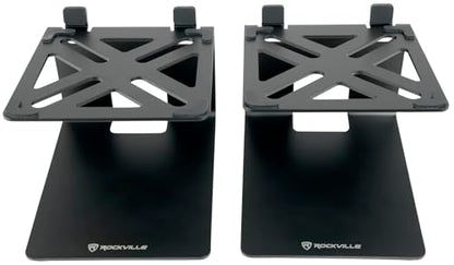 Rockville SR4 Speaker Riser Stands for 4" Desktop Speakers, Black, Pair | For Monitors, 5-Degree Tilt, 3mm Steel, 30 lb Capacity, Anti-Slip De-Coupling Pads, C-Shaped, 5" Height