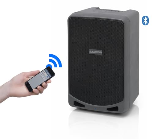 Samson Expedition XP106w 100 Watt Rechargeable Bluetooth Speaker with Wireless Handheld Microphone, Black | Key details: 100 watts with Bluetooth, Wireless HH mic (rechargable battery)