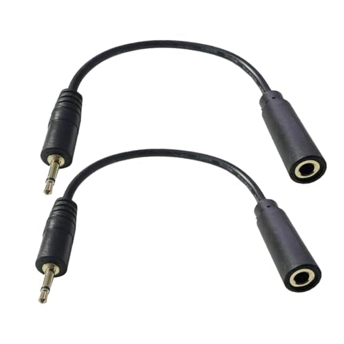 2.5mm to 3.5mm Aux Audio Cable 2Pack 6 inch | 2.5mm Mono Male to 3.5mm Mono Female Audio Jack Short Cable for Smartphone Headphone