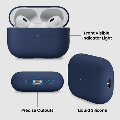 ORNARTO for AirPods Pro 2 Case, Hybrid Silicone, Dark Blue | Hybrid Silicone Rubber, Front LED Visible, Wireless Charging, Skin-Friendly Soft Touch, Anti-Scratch, Detachable Lanyard - color: Dark Blue