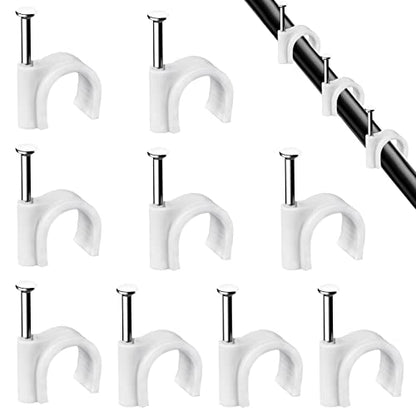 Abnii Cable Clips, 100 Pcs, 7mm, Wire Wall Clips with Steel Nails, Cable Management Organizer Clips, Cable Tacks Coax Holder Clips, RG6 RG59 CAT6 RJ45 Cable Cord Clips, White | Cord Clips, Cable Management Organizer Clip, Cable Tacks Coax Holder Clip, RG6