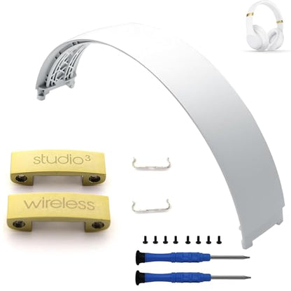 Studio 3 Replacement Headband White& Hinge Replacement Gold for Beats Studio 3 Headphone,Durable Repair Kit Replacement Parts Set(