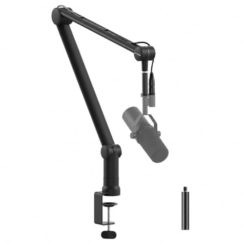 Boom Arm Mic Stand with Extension Tube Upgraded Microphone Arm for Shure SM7B MV7 Blue Yeti Sturdy Stainless Steel Mic Arm Desk Stand Foldable Scissor Arm Microphone Mount for Podcast Gaming - color: With Extension Tube