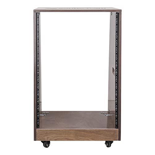 Sound Town DIY Solid Baltic Birch Plywood Slanted 16U Studio Rack, Weathered Brown, Rubber Feet, Casters (SDRK-16TB) - size: 16U,Weathered Brown
