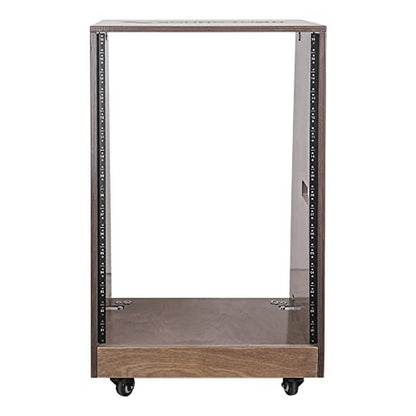 Sound Town DIY Solid Baltic Birch Plywood Slanted 16U Studio Rack, Weathered Brown, Rubber Feet, Casters (SDRK-16TB) - size: 16U,Weathered Brown