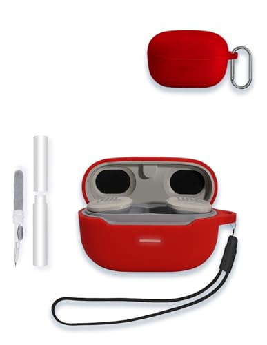 Case for JBL Endurance Race TWS True Wireless Sports Earbuds, WUNIAK Soft Silicone Protective Portable Scratch Shock Resistant Shell with Cleaner Kit & Carabiner & Lanyard,Red - color: RED