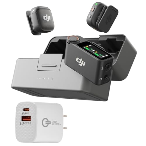 DJI Mic 3 (2 TX + 1 RX + Charging Case), Wireless Microphone for iPhone/Camera/Android, Ultralight, Adaptive Gain Control for Balanced Volume, Dual Band Anti-Interference, Vlog, Wall Charger - style: DJI MIC 3