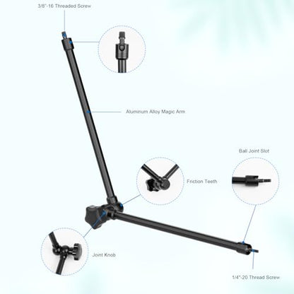 Mippko Microphone Stand Holder,21.5" Long Flexible Adjustable Magic Arm Super Crab Clamp Mic Clip 3/8"-16 to 5/8"-27 Adapter Mount,Compatible with Shure/Fifine /AT2020 /Pyle/Blue Snowball/Razer - style: Adjustable Magic Arm Microphone Stand