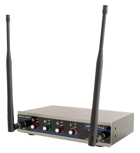 VOCOPRO Digital-Quad-B-500 Four Channel UHF Wireless Mic System Configured with Clip-on Bodypacks to use Headset andLapel Microphones - DIGQUADB500