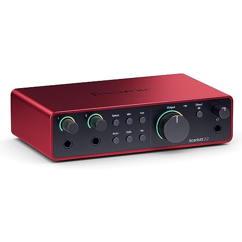 Focusrite Scarlett 2i2 4th Gen USB Audio Interface with Software Suite, Bundle With H&A Pop Filter, 2x XLR M to F Cable 10'