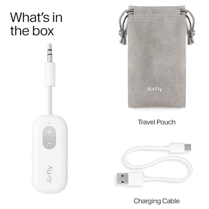Twelve South AirFly SE, Wireless Audio Transmitter Adapter, Cool White | Bluetooth Adapter for AirPods/Headphones, 20+ Hr Battery, Works with 3.5mm aux Jacks on Airplanes, TVs, Gym Equipment, Travel - color: Cool White, style: AirFly SE