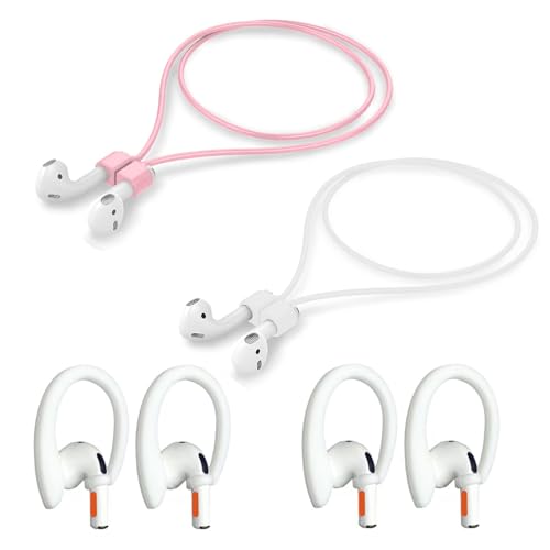 Magnetic Anti-Lost Straps Compatible with AirPods 1st to 4th Generation and AirPods Pro 1st to 4th Generation, with 2 Additional Pairs of Ear Hooks(White Pink) - color: White Pink