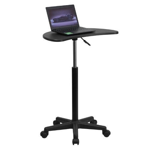 Flash Furniture Mobile Sit-to-Stand Laptop Desk, Black | Heavy Duty Nylon Base, Dual Wheel Casters - color: Black