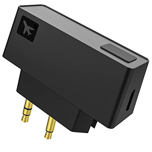 Airplane Bluetooth Adapter for Wireless Headphones and Any 3.5mm Aux Jack on Airplane, Bluetooth 5.0 Transmitter Receiver Fits for TV, iPad, Speaker, Gym, Foldable Single/Double Gold Plug (Micro USB)