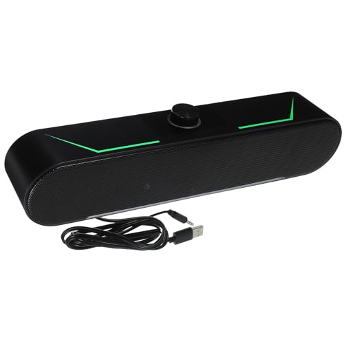jojofuny Compact Wired Soundbar for Computer with LED Lighting and Space-Saving Design, Plastic Desktop Speaker for Home Use