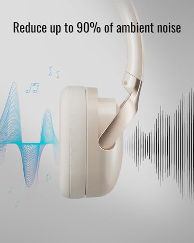 Hybrid Active Noise Cancelling Headphones, Wireless Over Ear Bluetooth | 50H Long ANC Playtime, Rotatable and Foldable, HiFi Audio Deep Bass, Customized EQ via APP, Transparency Mode - color: Matte Cream White