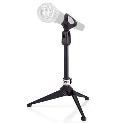 Pyle 데스크탑 마이크 스탠드 - 튼튼한 다이캐스트 금속 삼각대 - 높이 11.9cm(4.7인치)에서 22.1cm(8.7인치) 높이 조절 가능, 튼튼한 클러치, 최대 2.3kg(5파운드) 지지 - 팟캐스트, 데스크탑 녹음, 사무실에 이상적 - PMKSDT25