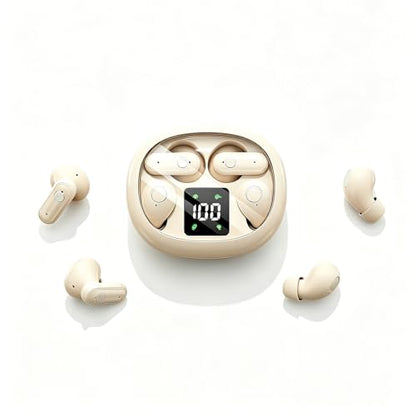 Wireless Earbuds, 2 in 1 Case(Mini Sleep Earbuds & Semi-In-Ear Headphones), Bluetooth Earphones with LED Power Display,Smallest Invisible Earbuds for Small Ears Canals Side Sleepers, Sports, Work - color: Khaki