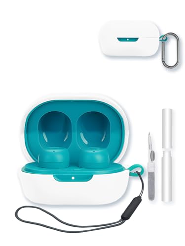 Silicone Case Compatible with JLab JBuds Mini True Wireless Earbuds,Cleaning Kit and Lanyard Soft Protective Shockproof Cover for JLab JBuds Mini-White - color: White