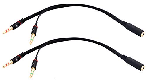 3.5mm Headphone Y Splitter - 4-Pole to 3-Pole 3.5mm Male Headset Mic & Stereo Audio Cable for PC - 20CM Black - color: Black