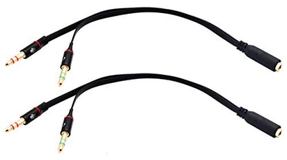 3.5mm Headphone Y Splitter - 4-Pole to 3-Pole 3.5mm Male Headset Mic & Stereo Audio Cable for PC - 20CM Black - color: Black