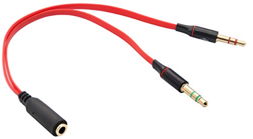 3.5mm AUX Headphone Y Splitter Cable 4-Pole 3.5mm AUX Female to 3-Pole 2x3.5mm Male Headset Mic & Stereo Audio Cable for PC Computer and Old Version Laptop Y Audio Flat Cable (20CM) (Red) - color: Red
