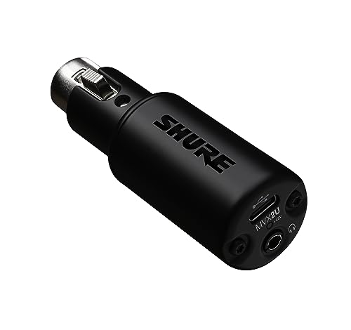 Shure MVX2U XLR-to-USB Audio Interface with Headphone Jack | XLR-to-USB interface with 60dB preamp, zero-latency monitoring, 48V phantom power and 1m USB-C cable