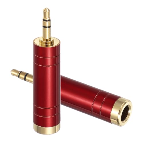 MECCANIXITY 2Pcs TRS 3.5mm Male to 6.35mm Female Stereo Headphone Adapter, 1/8" Plug to 1/4" Jack Pure Copper Audio Converter Gold Plated for Guitars Speakers Laptops, Red - color: Red