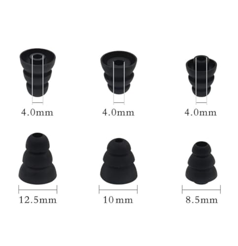 6 Pairs Triple Flange Ear Tips, Eargels, Noise Cancelling Earpads Eartips Gels Bud Compatible with Inside Diameter 4mm-5mm Earbuds(Inner Hole 4mm), S/M/L, Black 431b6p