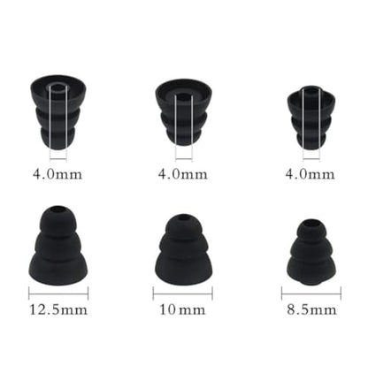 6 Pairs Triple Flange Ear Tips, Eargels, Noise Cancelling Earpads Eartips Gels Bud Compatible with Inside Diameter 4mm-5mm Earbuds(Inner Hole 4mm), S/M/L, Black 431b6p
