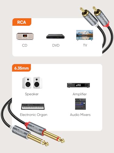 CableCreation RCA to 1/4 Cable 10FT,Dual 1/4 inch TS to Dual RCA Audio Cord | Stereo Interconnect Aux Cord, Gold Plated Copper Shell 2X 6.35mm 1/4 inch Male TS to 2 RCA Male - size: 10FT