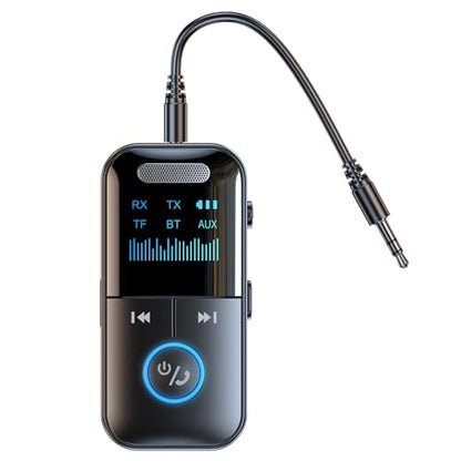 Bluetooth 5.4 Audio Transmitter Receiver for Car/TV, 4-in-1 Aux HD Screen | Wireless Bluetooth Adapter, Low Latency/TF Card/Hands-free Calling, for Airplane, Car, Laptop, Radio,TV, Headphones, Speakers