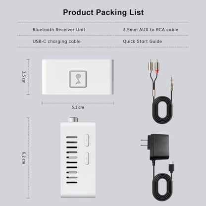 Bluetooth Receiver for Stereo, RCA & 3.5mm AUX, Wireless HiFi Adapter