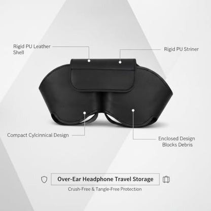 Over-Ear Headphones Rigid Cylindrical Case, Durable PU Leather Travel Organizer for Storage