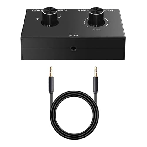 3.5mm Audio Selector, 4 in 1 Out Audio Splitter Box Headphone Manual Selector Converter for Laptop Computer Smartphone Tablet