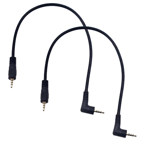 12 inch 2.5mm TRRS Audio Cable, 2 Pack, Straight to 90 Degree Angle Male Jack AUX Cord, Gold Plated Pure Copper