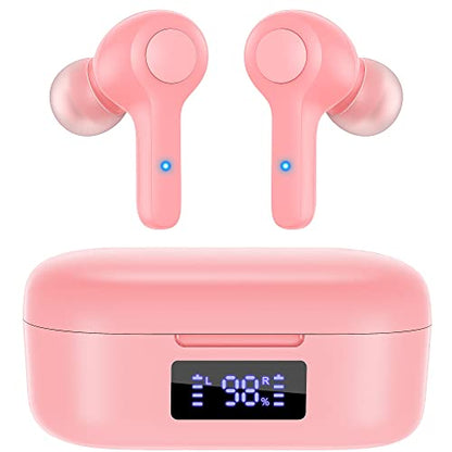 MOZOTER Bluetooth 5.3 Wireless Earbuds,Deep Bass Loud Sound Clear Call Noise Cancelling with 4 Microphones in-Ear Headphones with Wireless Charging Case Compatible for iPhone Android,Work -Pink01 - color: Pink